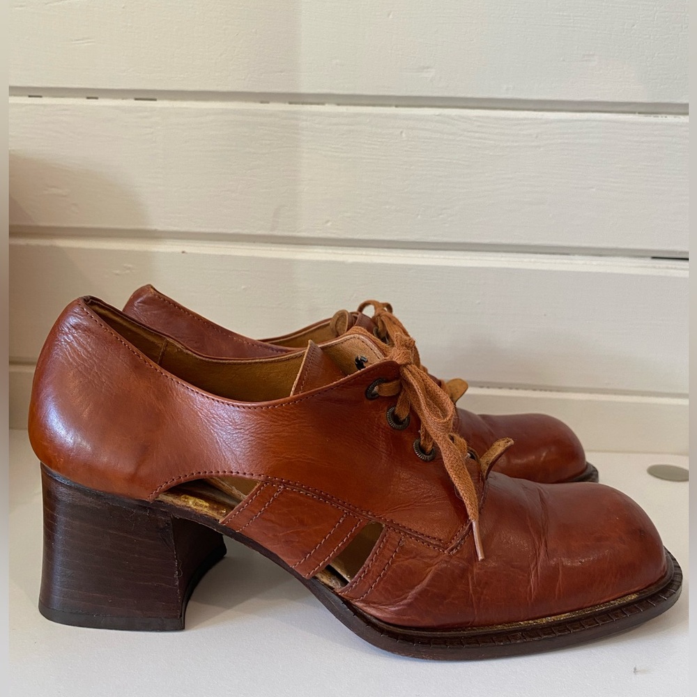 Vintage 1960s Brown Leather Shoes, Lace Up, EU Size 37, US 6.5